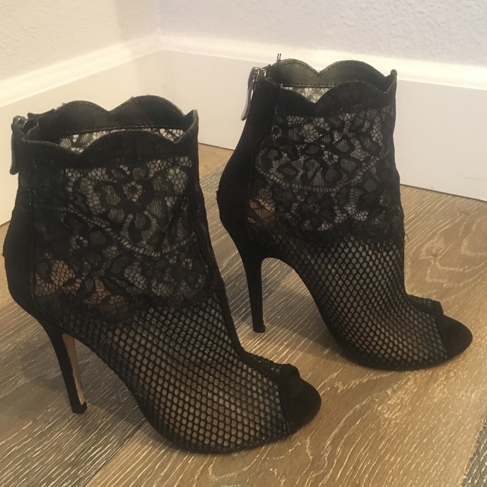 Black lace detail booties